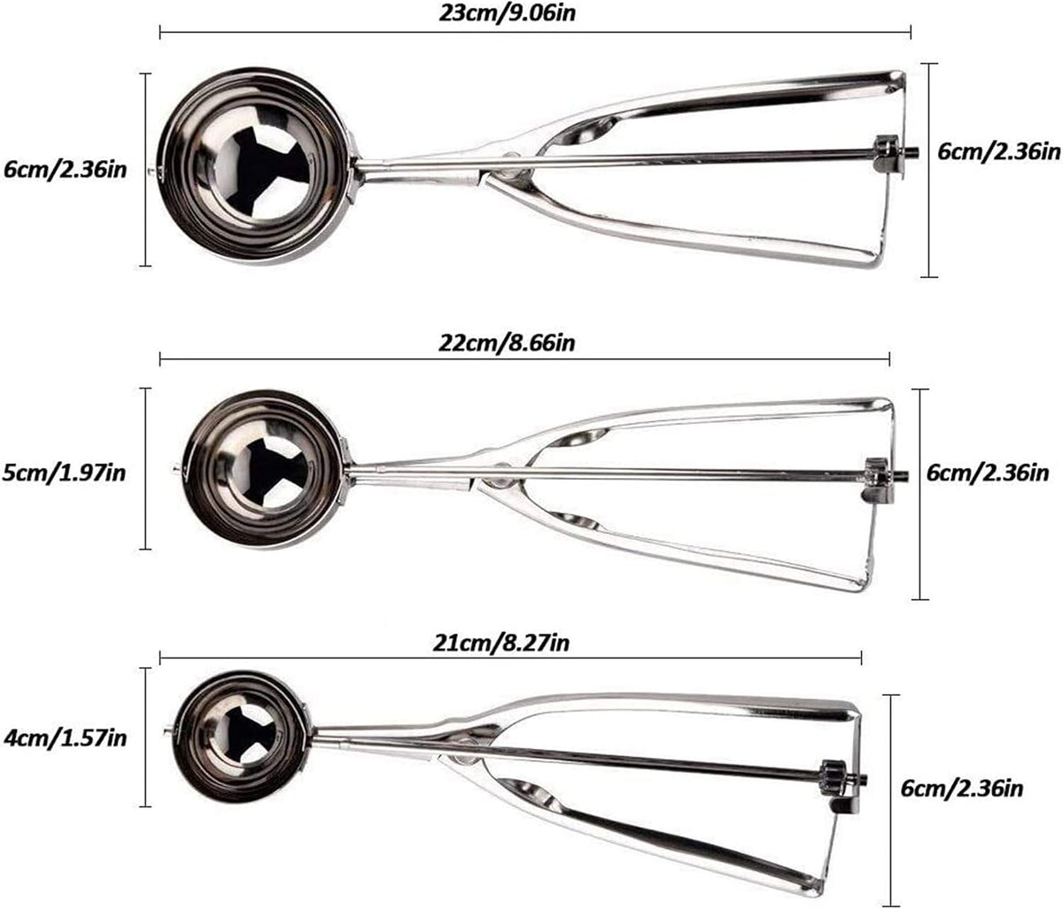 Cookie Scoop Set 3 PCS, with Trigger Large-Medium-Small Size for Kitchen Family Ice Cream Cookie Cupcake Muffin Meatbal multipurpose tainless Steel Ice Cream Scooper
