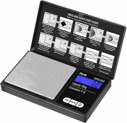 Digital Pocket Scale 600g x 0.1g with LCD Display Gram, Ounce, Carat, Grain for Coins, Jewellery, Gemstones, Metals, Kitchen, Food & Medicines – Black