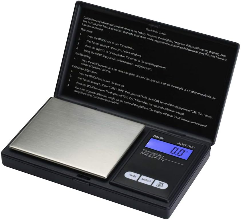 Digital Pocket Scale 600g x 0.1g with LCD Display Gram, Ounce, Carat, Grain for Coins, Jewellery, Gemstones, Metals, Kitchen, Food & Medicines – Black
