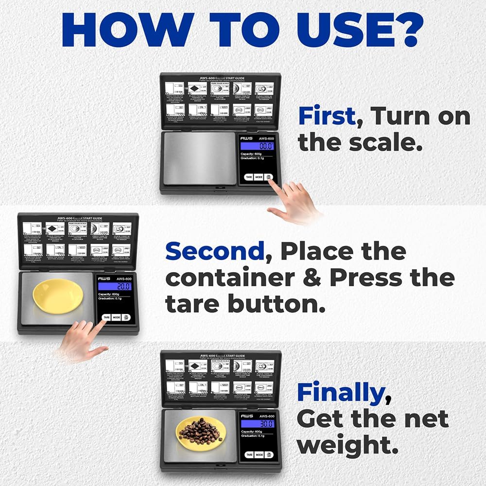 Digital Pocket Scale 600g x 0.1g with LCD Display Gram, Ounce, Carat, Grain for Coins, Jewellery, Gemstones, Metals, Kitchen, Food & Medicines – Black