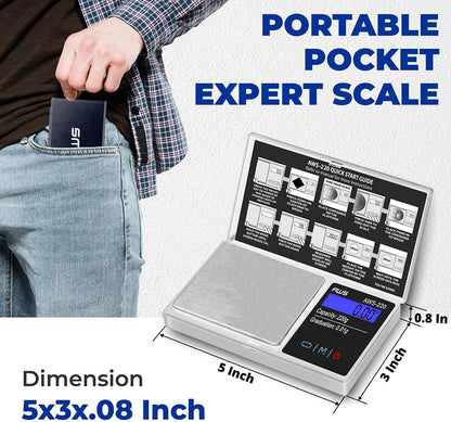 Digital Pocket Scale 600g x 0.1g with LCD Display Gram, Ounce, Carat, Grain for Coins, Jewellery, Gemstones, Metals, Kitchen, Food & Medicines – Black