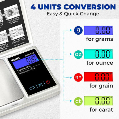 Digital Pocket Scale 600g x 0.1g with LCD Display Gram, Ounce, Carat, Grain for Coins, Jewellery, Gemstones, Metals, Kitchen, Food & Medicines – Black