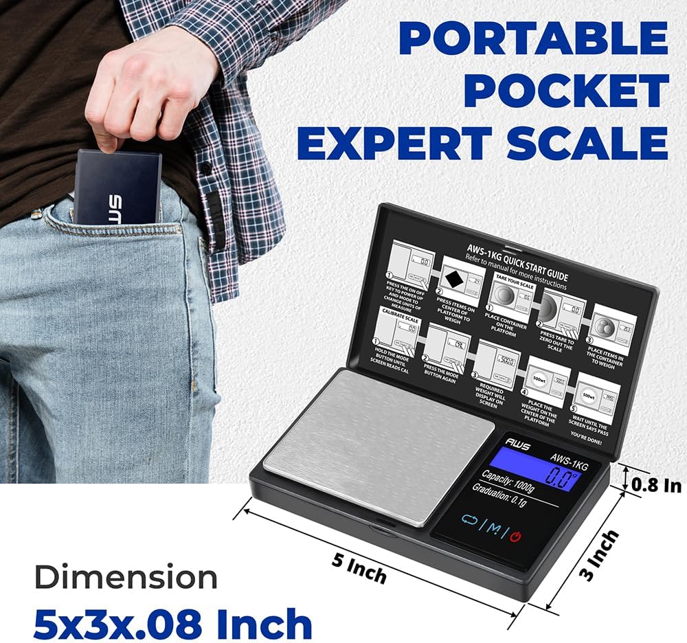 Digital Pocket Scale 600g x 0.1g with LCD Display Gram, Ounce, Carat, Grain for Coins, Jewellery, Gemstones, Metals, Kitchen, Food & Medicines – Black
