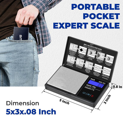 Digital Pocket Scale 600g x 0.1g with LCD Display Gram, Ounce, Carat, Grain for Coins, Jewellery, Gemstones, Metals, Kitchen, Food & Medicines – Black