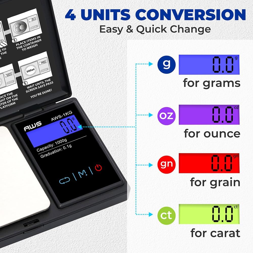 Digital Pocket Scale 600g x 0.1g with LCD Display Gram, Ounce, Carat, Grain for Coins, Jewellery, Gemstones, Metals, Kitchen, Food & Medicines – Black