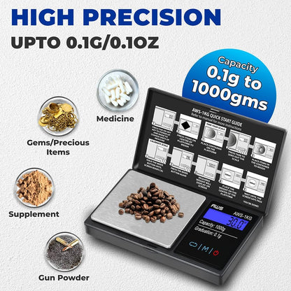 Digital Pocket Scale 600g x 0.1g with LCD Display Gram, Ounce, Carat, Grain for Coins, Jewellery, Gemstones, Metals, Kitchen, Food & Medicines – Black
