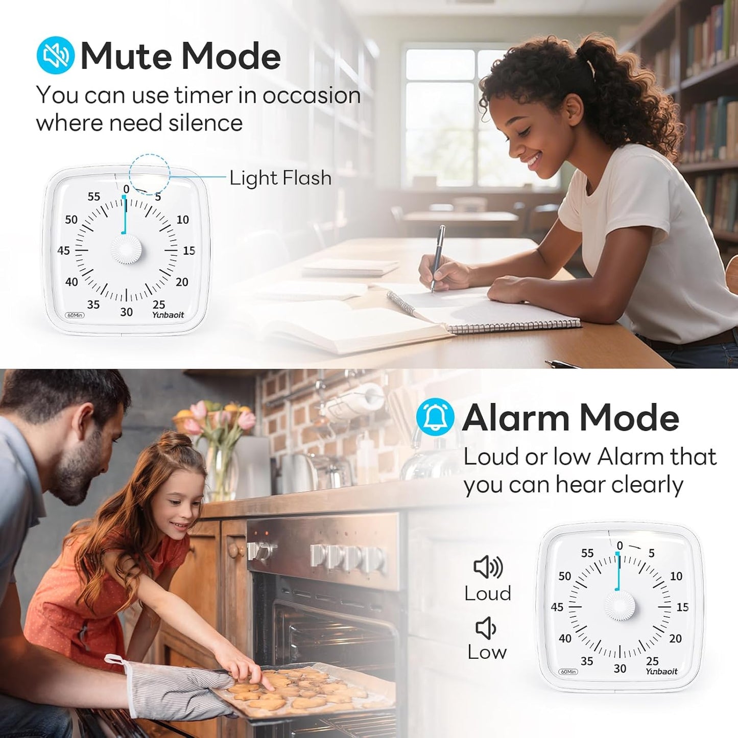 Visual Timer with Night Light, 60-Minute Countdown Timer for Kids and Adults, Silent Classroom Timer, Time Management Tool for Home, School, or Work (Light Blue)