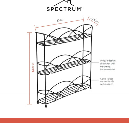 3 Tier Spice Rack Organizer Black Countertop Wire Shelf Spice Rack for Modern Kitchen Pantry Cabinet, Organize Spices with Three Tier Spice Shelf for Kitchen Storage with Wall Mount Option