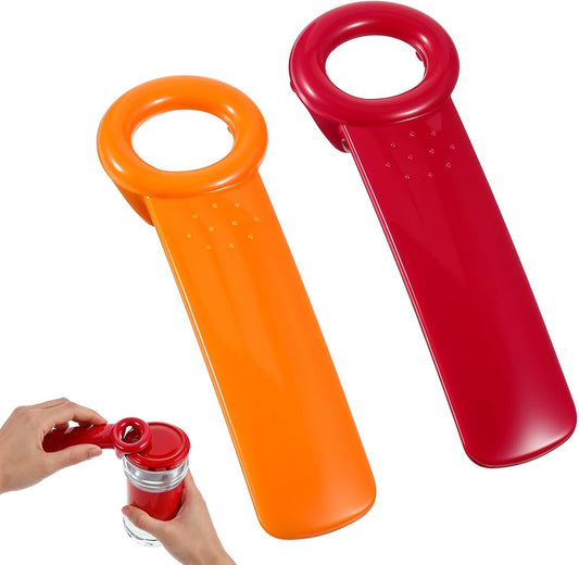 2Pack Easy Grip Jar Opener, Plastic Jar Key for Tight Bottles, Effortless Lid Opener for Carpal Tunnel-Jar Openers Top Rated for Seniors(Orange, Red)