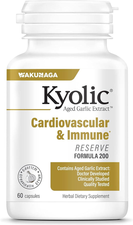 Kyolic Aged Garlic Extract Formula 200 - Cardiovascular & Immune, Reserve - Supports Overall Heart Health & Immune System* - GMO-Free & Gluten-Free - 60 Capsules (30 Servings)