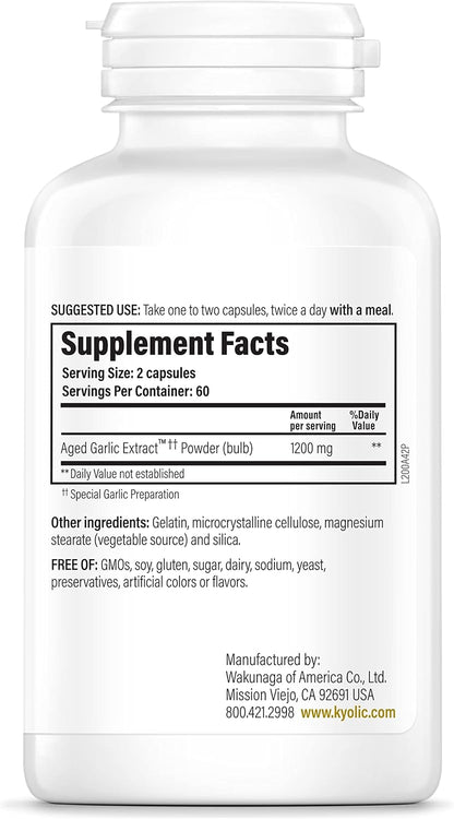 Kyolic Aged Garlic Extract Formula 200 - Cardiovascular & Immune, Reserve - Supports Overall Heart Health & Immune System* - GMO-Free & Gluten-Free - 60 Capsules (30 Servings)