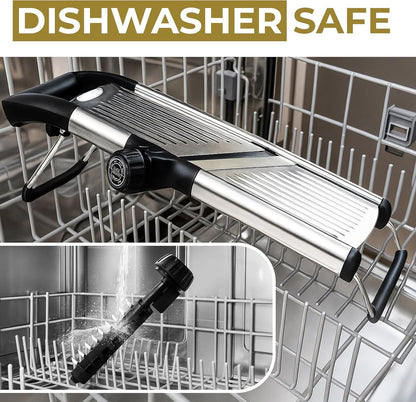 Gramercy Adjustable Mandoline Food Slicer, Mandoline Slicer for Kitchen, Mandolin, Potato, Tomato, Carrot, Vegetable, Fruit and Onion Cutter, Stainless Steel, INCLUDING Cut-Resistant Gloves, Black PRO