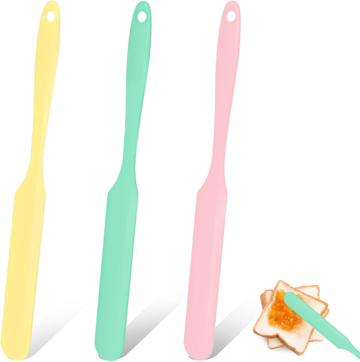 3pcs Jar Spatula, Silicone Jar Spatula Heat Resistant Kitchen Spatulas with Long Handle, Jam Spreader Cake Cream Butter Spatulas Mixing Batter Scraper for Jars Baking Cake Icing
