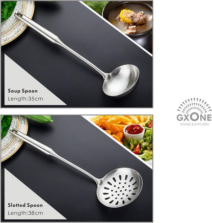 Slotted Spoon,304 Stainless Steel Skimmer Spoon with Heat Resistant Wooden Handle,Silver/15.8Inch