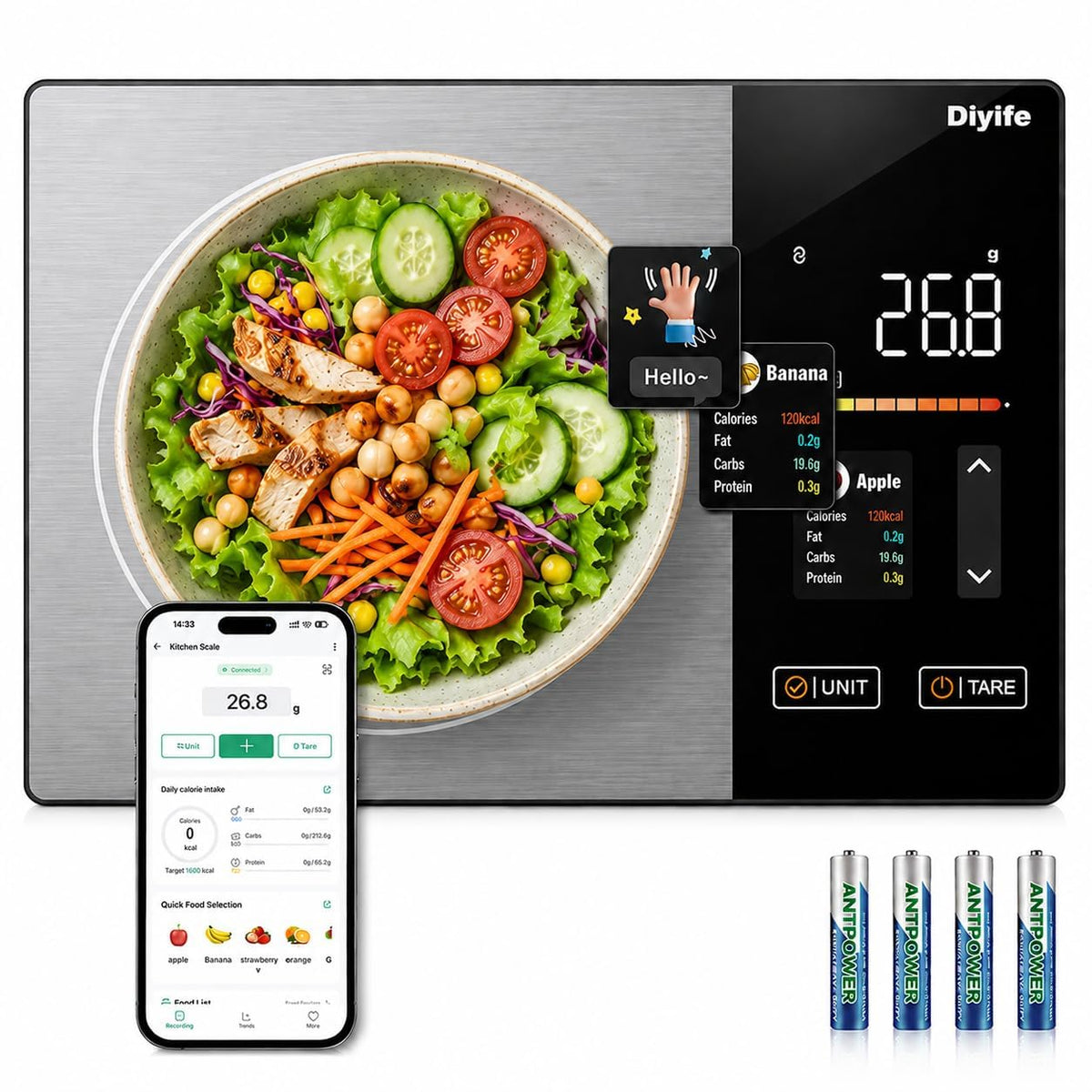 Smart Food Scale with Nutritional Calculator, 50 Foods Preload