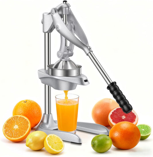 Manual Juicer, Stainless Steel Countertop Juice Press for Citrus | 304 stainless cone, rust-proof aluminum, 4.3" universal bowl, powerful lever, 3 dishwasher-safe parts, stable base