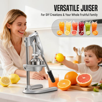 Manual Juicer, Stainless Steel Countertop Juice Press for Citrus | 304 stainless cone, rust-proof aluminum, 4.3" universal bowl, powerful lever, 3 dishwasher-safe parts, stable base