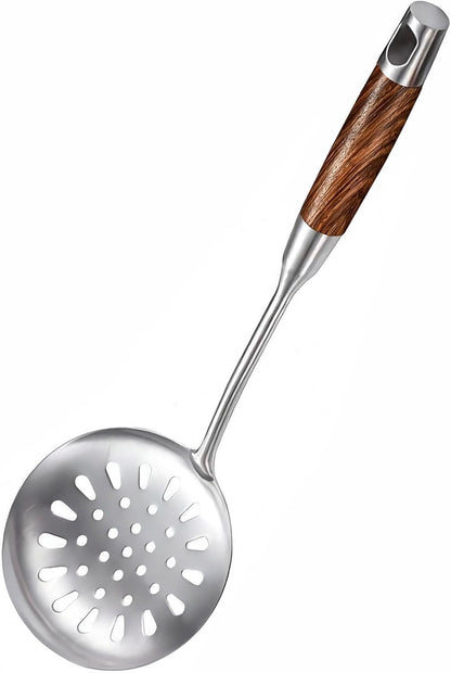 Strainer Skimmer Ladle, Slotted Spoons for Cooking and Frying, Kitchen Utensils Durable 304 Stainless Steel Skimmers Pasta Strainer Spoon with Wooden Handle,15.2 Inch