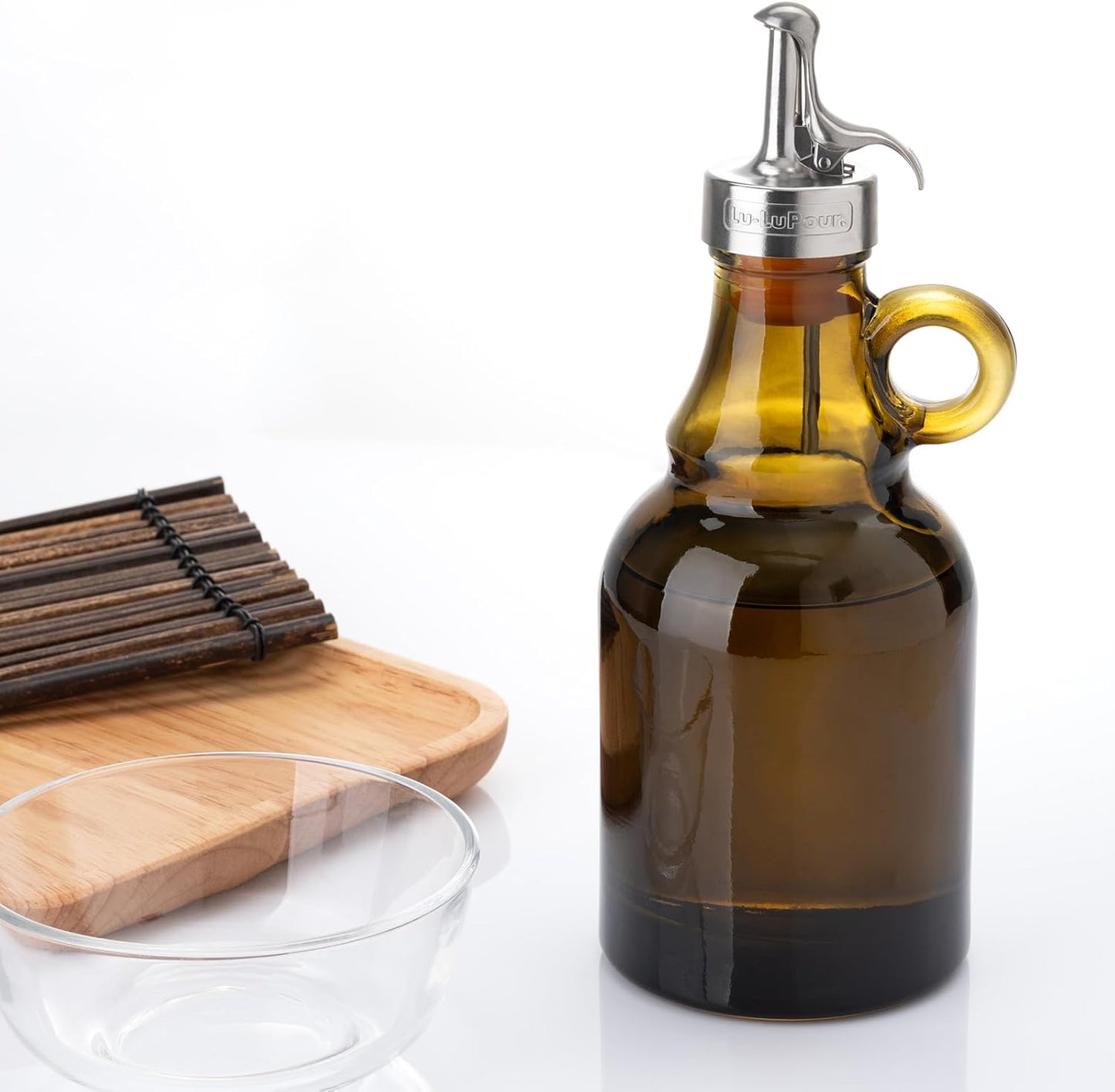 500ml Green Olive Oil Dispenser Bottle,17oz Glass Oil and Vinegar Cruet | with Pourers and Funnel,Oil Bottles for Kitchen, Dispenser Bottle with Drip Free Spouts