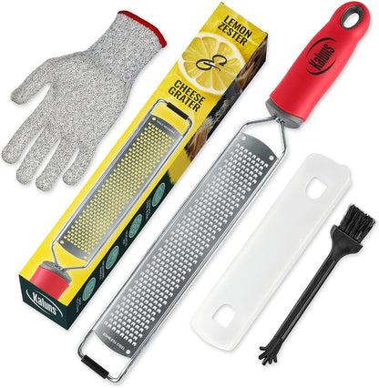 Lemon Zester & Parmesan Cheese Grater - Premium Citrus Zester Graters For kitchen W Stainless Steel, For Chocolate, Garlic, Ginger, Nutmeg, Fruits, Vegetables - Bonus Cleaning Brush & Glove