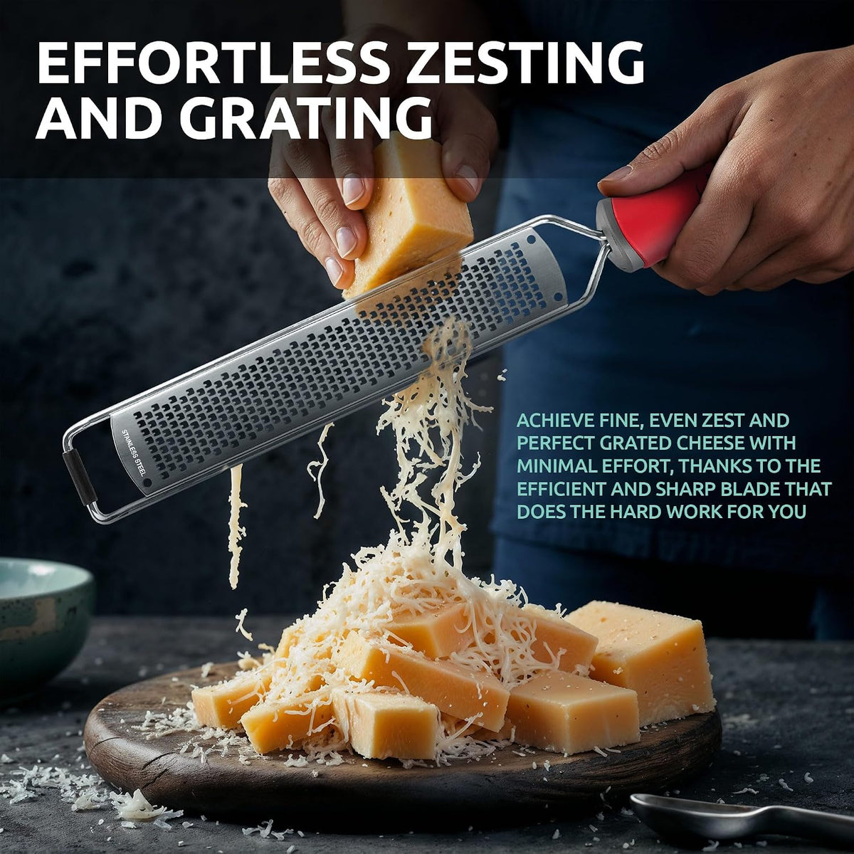 Lemon Zester & Parmesan Cheese Grater - Premium Citrus Zester Graters For kitchen W Stainless Steel, For Chocolate, Garlic, Ginger, Nutmeg, Fruits, Vegetables - Bonus Cleaning Brush & Glove