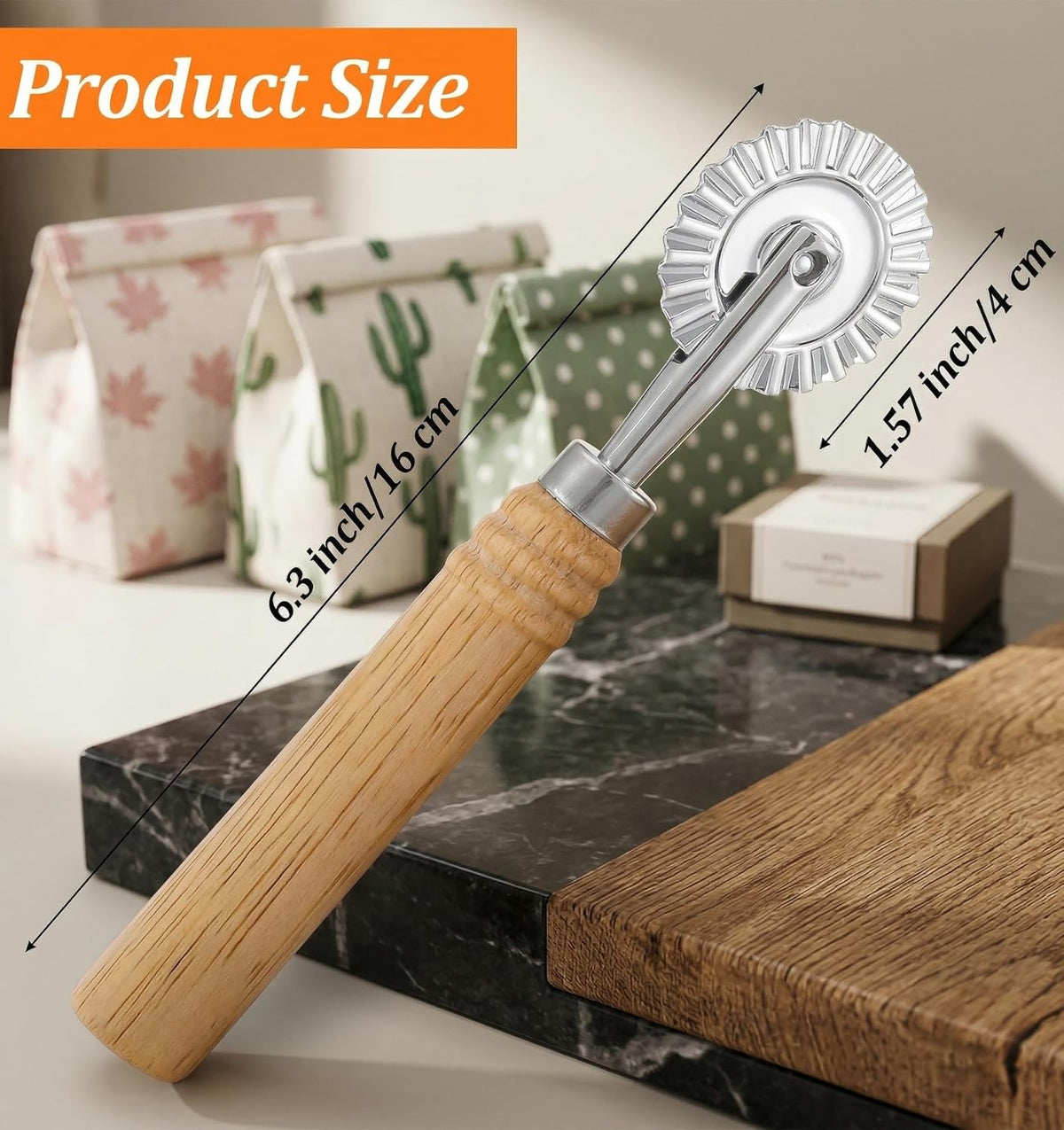 Pastry Wheel Cutter Tool, Pasta Cutter Wheel with Wooden Handle, Making Pizza Dumplings, Roller Pastry Cutter Tool for Home and Kitchen