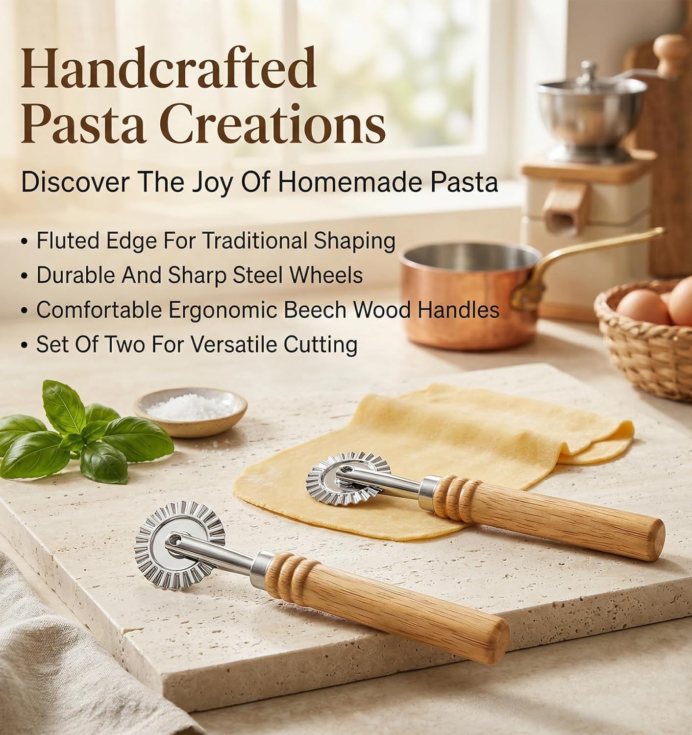 Pastry Wheel Cutter Tool, Pasta Cutter Wheel with Wooden Handle, Making Pizza Dumplings, Roller Pastry Cutter Tool for Home and Kitchen