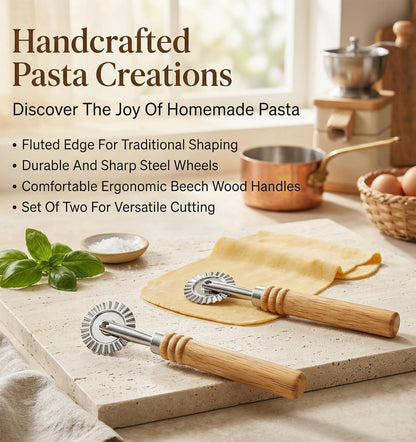 Pastry Wheel Cutter Tool, Pasta Cutter Wheel with Wooden Handle, Making Pizza Dumplings, Roller Pastry Cutter Tool for Home and Kitchen