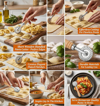 Pastry Wheel Cutter Tool, Pasta Cutter Wheel with Wooden Handle, Making Pizza Dumplings, Roller Pastry Cutter Tool for Home and Kitchen