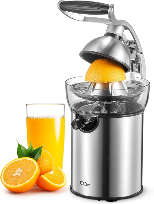 Electric Citrus Juicer Squeezer with Rubber Handle | 2 Size Cones, Anti-Drip Spout, BPA-Free, Easy To Clean And Use, For Orange, Lemon And Limes, Black Stainless Finish