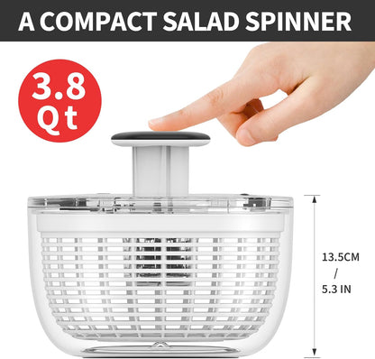 Salad Spinner Small Lettuce Spinner Kitchen Gadgets Vegetable Washer, High Efficiency for Home Kitchen Washing & Drying Leafy Vegetables, One-Handed Handle Easy Press 3.8 Qt White