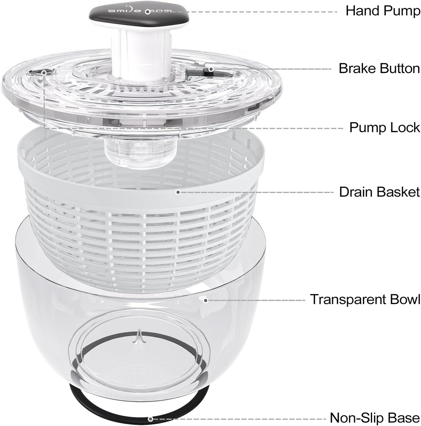 Salad Spinner Small Lettuce Spinner Kitchen Gadgets Vegetable Washer, High Efficiency for Home Kitchen Washing & Drying Leafy Vegetables, One-Handed Handle Easy Press 3.8 Qt White