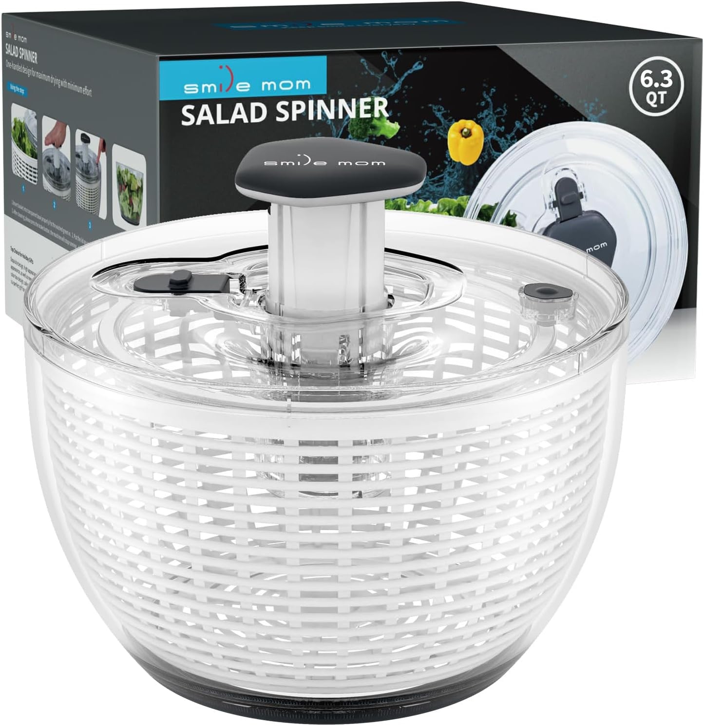 Salad Spinner Small Lettuce Spinner Kitchen Gadgets Vegetable Washer, High Efficiency for Home Kitchen Washing & Drying Leafy Vegetables, One-Handed Handle Easy Press 3.8 Qt White
