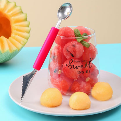 Double Sided Melon Baller Scoop,2 in 1 Stainless Steel Fruit Scooper Seed Remover Cutter,Melon Baller Spoon,Avocado Cutter,Watermelon Carving Knife for Dig Pulp Separator Fruit Slicer (red)