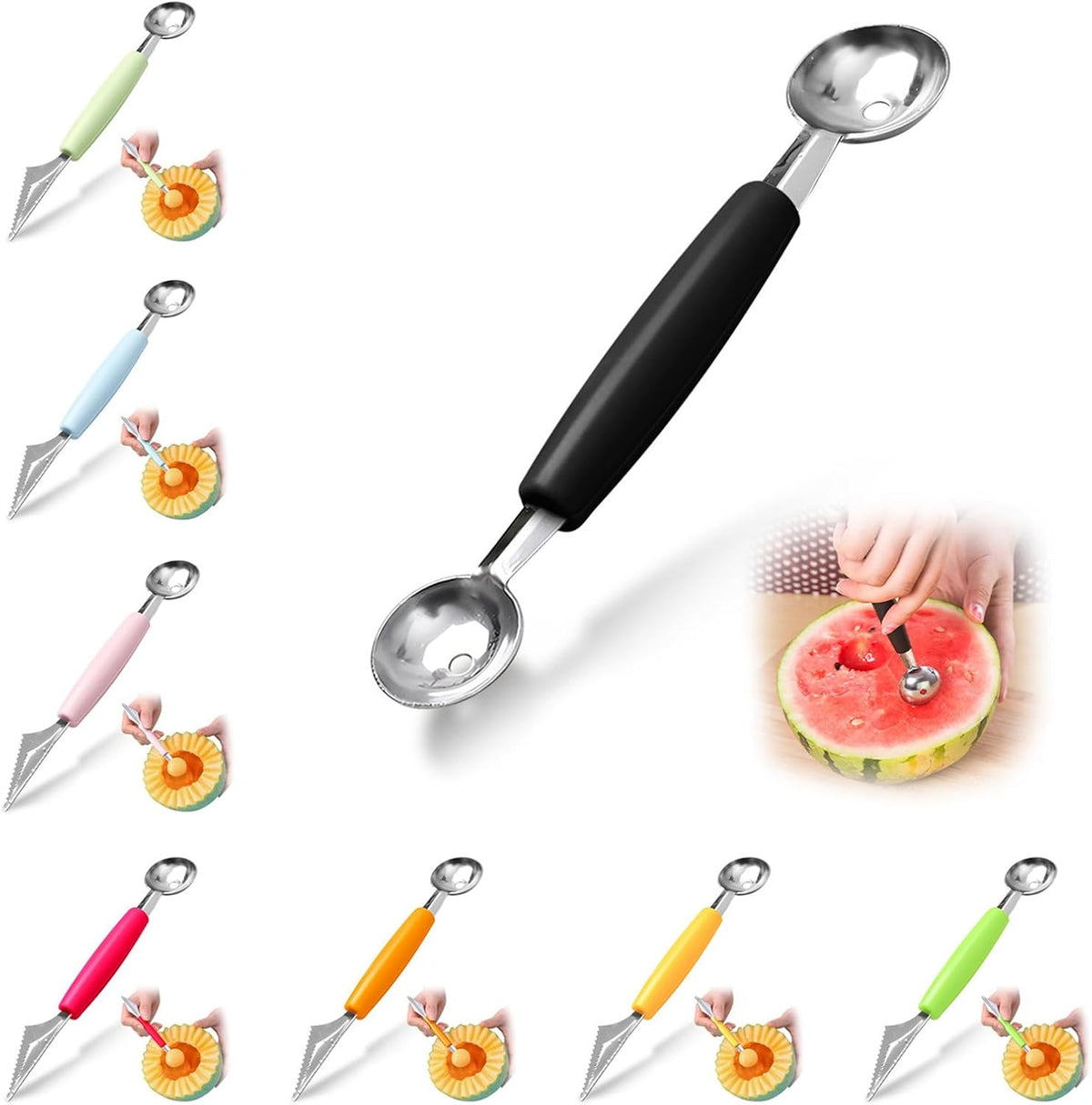Double Sided Melon Baller Scoop,2 in 1 Stainless Steel Fruit Scooper Seed Remover Cutter,Melon Baller Spoon,Avocado Cutter,Watermelon Carving Knife for Dig Pulp Separator Fruit Slicer (red)