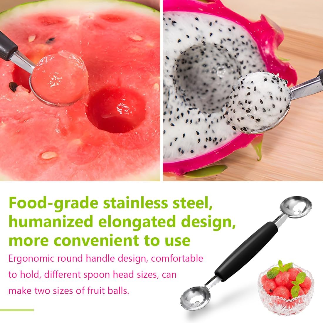 Double Sided Melon Baller Scoop,2 in 1 Stainless Steel Fruit Scooper Seed Remover Cutter,Melon Baller Spoon,Avocado Cutter,Watermelon Carving Knife for Dig Pulp Separator Fruit Slicer (red)
