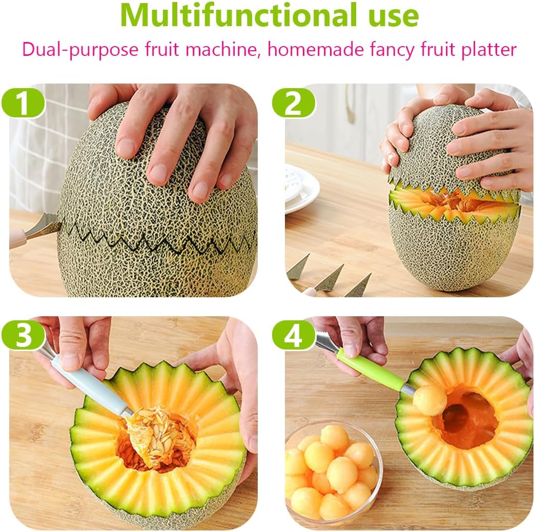 Double Sided Melon Baller Scoop,2 in 1 Stainless Steel Fruit Scooper Seed Remover Cutter,Melon Baller Spoon,Avocado Cutter,Watermelon Carving Knife for Dig Pulp Separator Fruit Slicer (red)