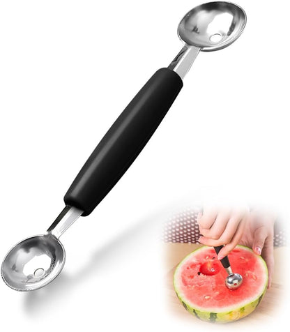 Double Sided Melon Baller Scoop,2 in 1 Stainless Steel Fruit Scooper Seed Remover Cutter,Melon Baller Spoon,Avocado Cutter,Watermelon Carving Knife for Dig Pulp Separator Fruit Slicer (red)