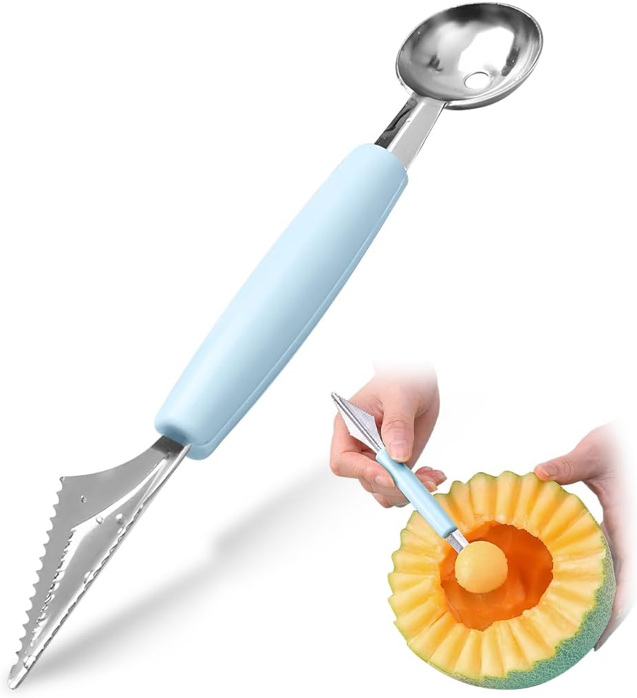 Double Sided Melon Baller Scoop,2 in 1 Stainless Steel Fruit Scooper Seed Remover Cutter,Melon Baller Spoon,Avocado Cutter,Watermelon Carving Knife for Dig Pulp Separator Fruit Slicer (red)