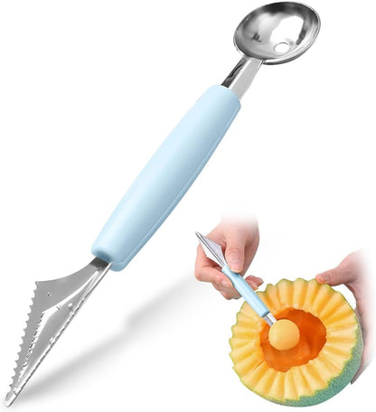 Double Sided Melon Baller Scoop,2 in 1 Stainless Steel Fruit Scooper Seed Remover Cutter,Melon Baller Spoon,Avocado Cutter,Watermelon Carving Knife for Dig Pulp Separator Fruit Slicer (red)