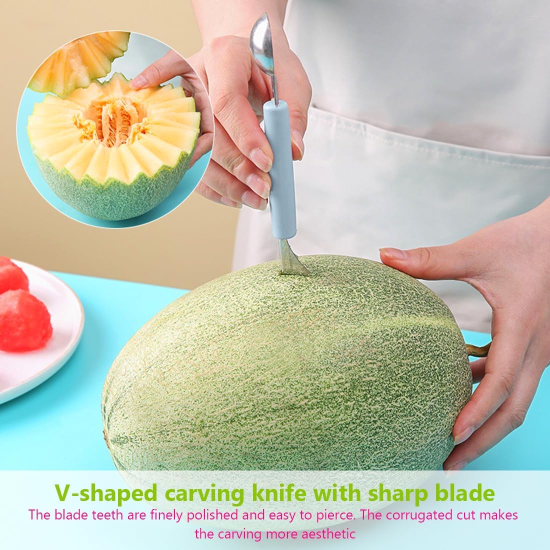 Double Sided Melon Baller Scoop,2 in 1 Stainless Steel Fruit Scooper Seed Remover Cutter,Melon Baller Spoon,Avocado Cutter,Watermelon Carving Knife for Dig Pulp Separator Fruit Slicer (red)