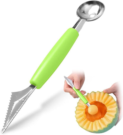 Double Sided Melon Baller Scoop,2 in 1 Stainless Steel Fruit Scooper Seed Remover Cutter,Melon Baller Spoon,Avocado Cutter,Watermelon Carving Knife for Dig Pulp Separator Fruit Slicer (red)
