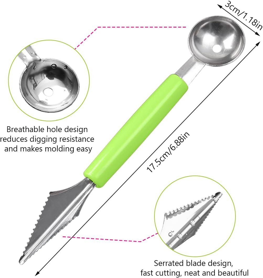 Double Sided Melon Baller Scoop,2 in 1 Stainless Steel Fruit Scooper Seed Remover Cutter,Melon Baller Spoon,Avocado Cutter,Watermelon Carving Knife for Dig Pulp Separator Fruit Slicer (red)