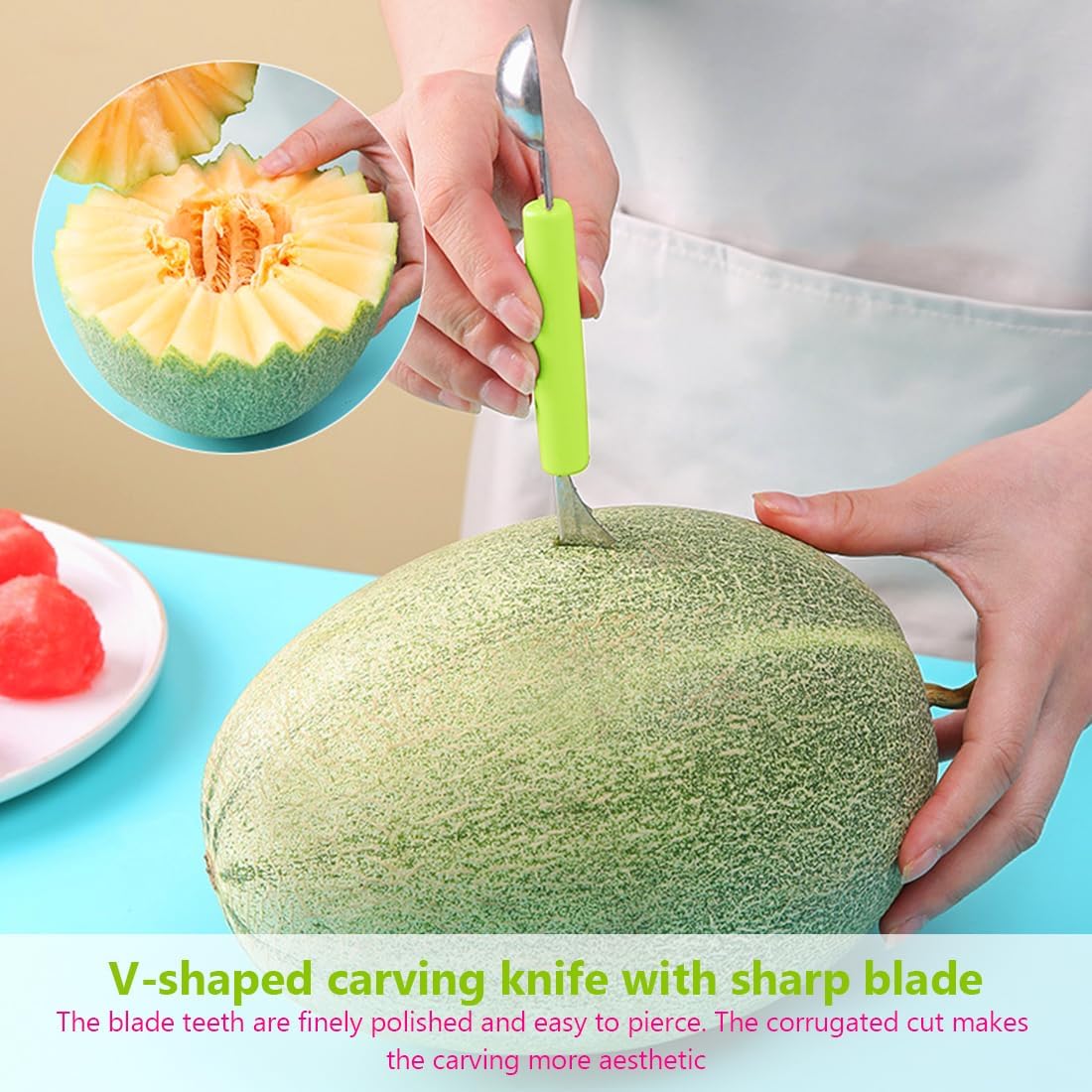 Double Sided Melon Baller Scoop,2 in 1 Stainless Steel Fruit Scooper Seed Remover Cutter,Melon Baller Spoon,Avocado Cutter,Watermelon Carving Knife for Dig Pulp Separator Fruit Slicer (red)