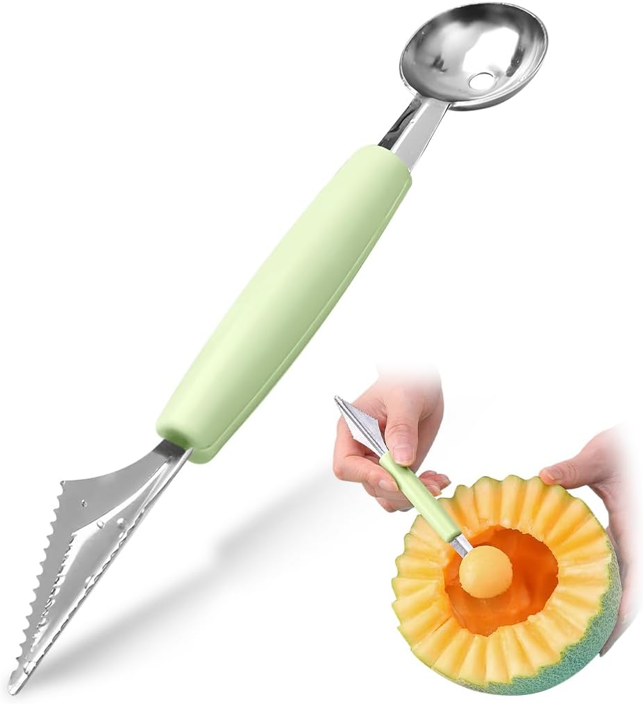 Double Sided Melon Baller Scoop,2 in 1 Stainless Steel Fruit Scooper Seed Remover Cutter,Melon Baller Spoon,Avocado Cutter,Watermelon Carving Knife for Dig Pulp Separator Fruit Slicer (red)