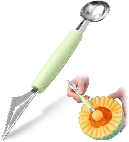 Double Sided Melon Baller Scoop,2 in 1 Stainless Steel Fruit Scooper Seed Remover Cutter,Melon Baller Spoon,Avocado Cutter,Watermelon Carving Knife for Dig Pulp Separator Fruit Slicer (red)