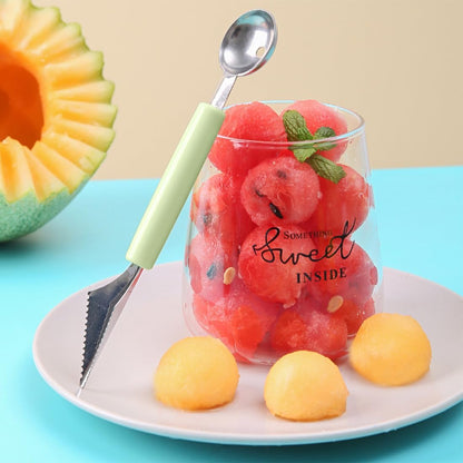 Double Sided Melon Baller Scoop,2 in 1 Stainless Steel Fruit Scooper Seed Remover Cutter,Melon Baller Spoon,Avocado Cutter,Watermelon Carving Knife for Dig Pulp Separator Fruit Slicer (red)