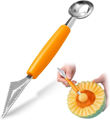 Double Sided Melon Baller Scoop,2 in 1 Stainless Steel Fruit Scooper Seed Remover Cutter,Melon Baller Spoon,Avocado Cutter,Watermelon Carving Knife for Dig Pulp Separator Fruit Slicer (red)