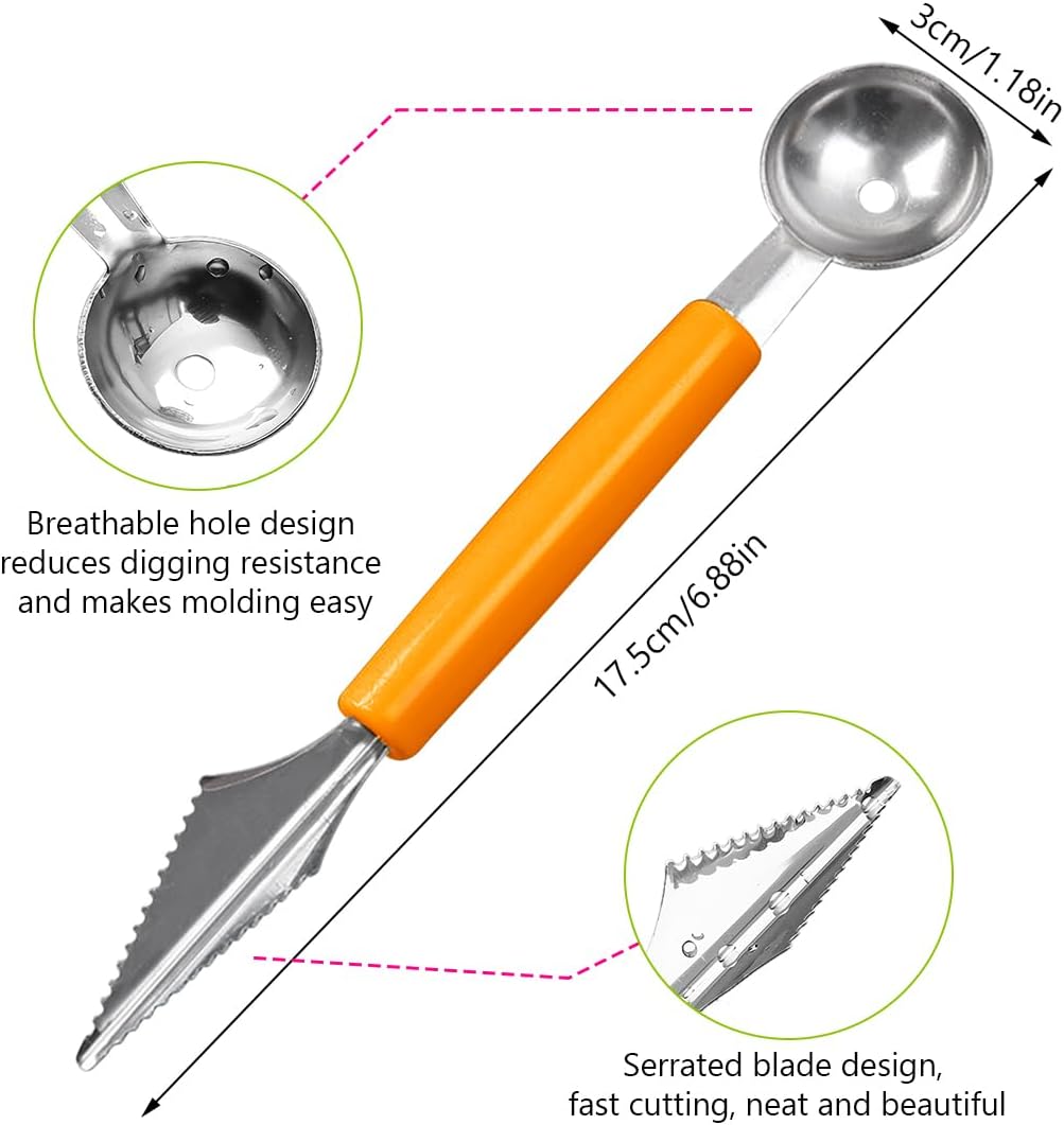 Double Sided Melon Baller Scoop,2 in 1 Stainless Steel Fruit Scooper Seed Remover Cutter,Melon Baller Spoon,Avocado Cutter,Watermelon Carving Knife for Dig Pulp Separator Fruit Slicer (red)