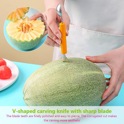 Double Sided Melon Baller Scoop,2 in 1 Stainless Steel Fruit Scooper Seed Remover Cutter,Melon Baller Spoon,Avocado Cutter,Watermelon Carving Knife for Dig Pulp Separator Fruit Slicer (red)